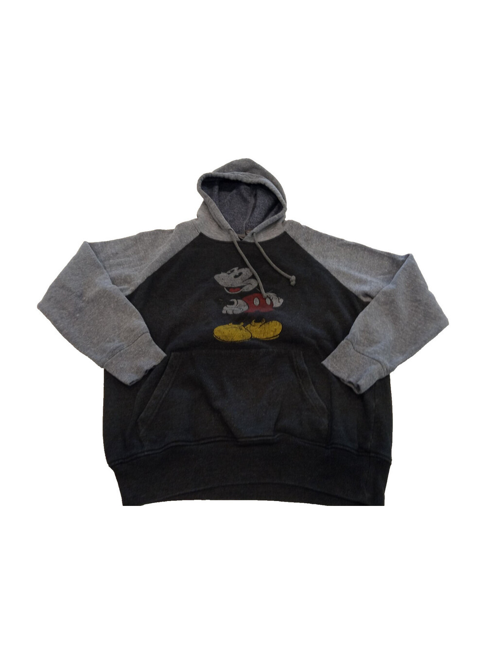 Disney Mickey Mouse Hoodie Mens Medium M Raglan Pullover Graphic Sweatshirt GUC
